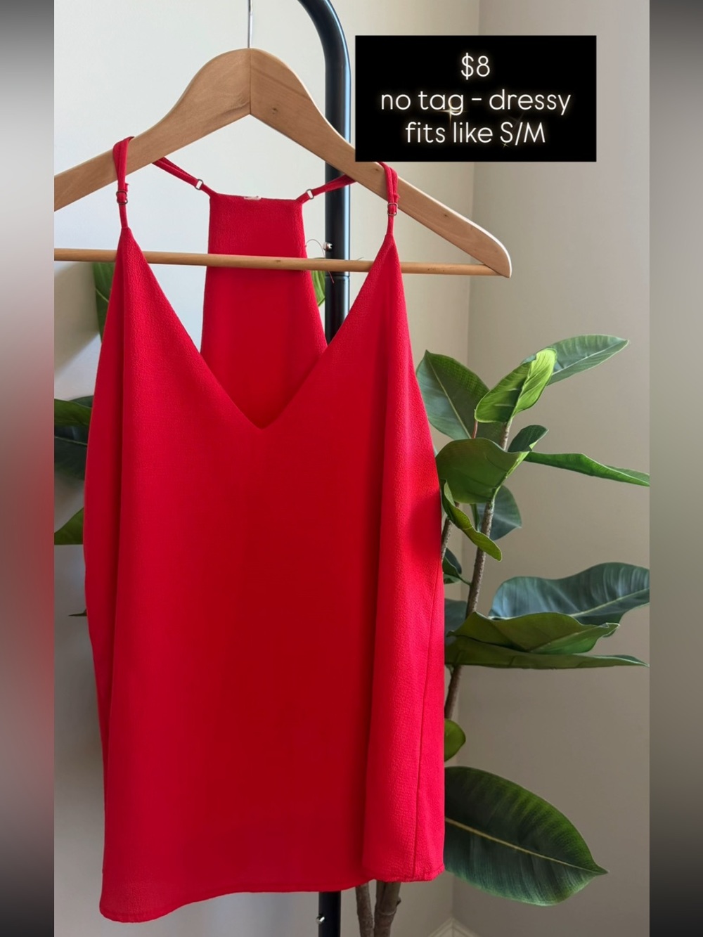 Red V-Neck Spaghetti Strap Dress - Women's